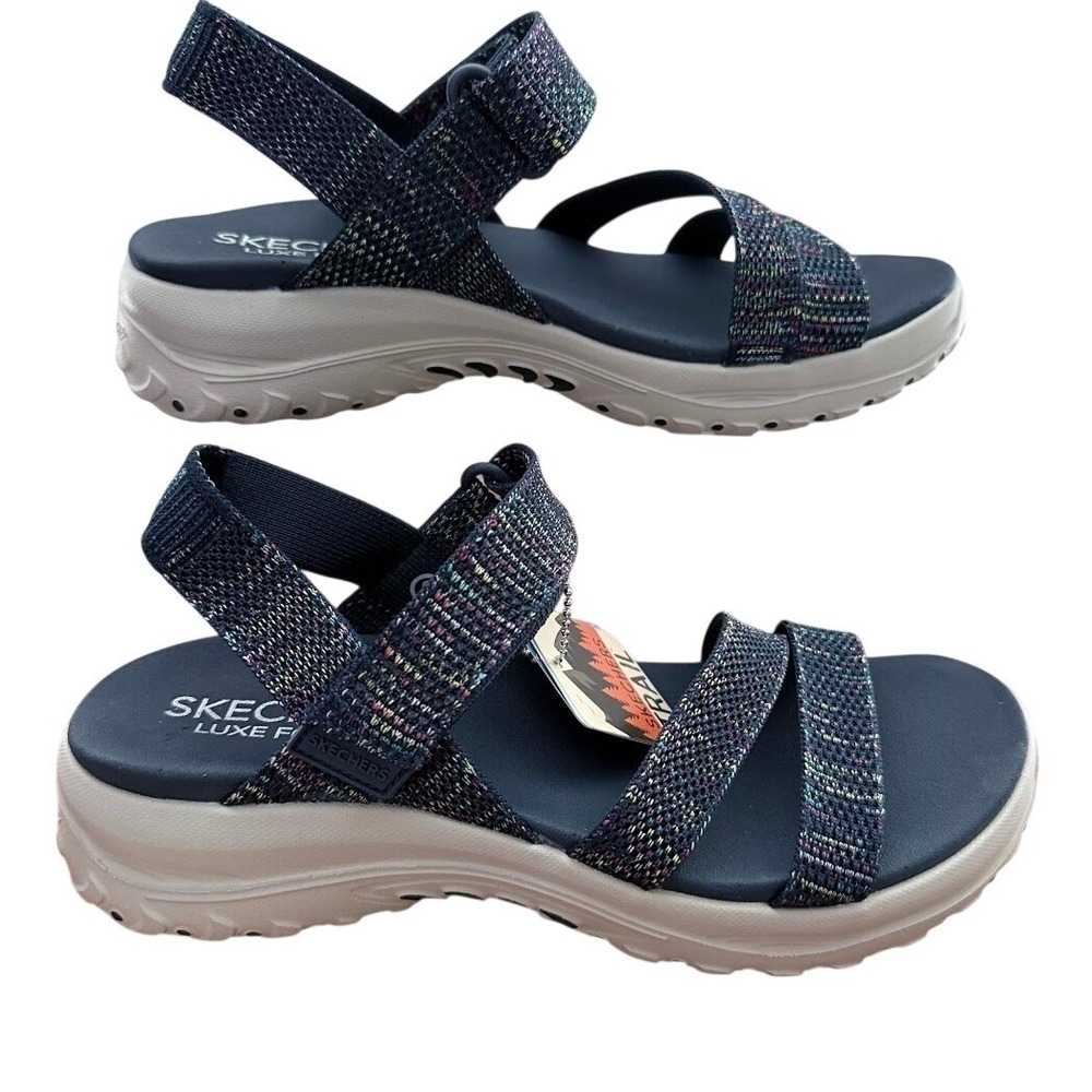 Skechers Trail Sandals Womens 9 Navy Multi NEW Luxe Foam Strappy 163681